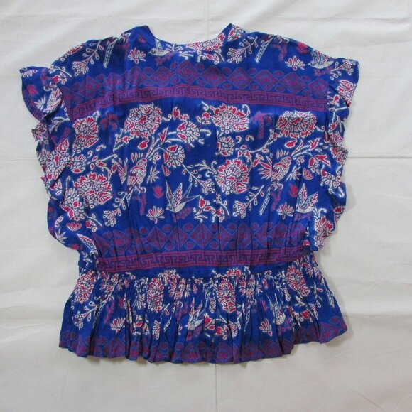 Ariat Women's Ruffle Sleeve Cortez Candelia Print Blouse Top Blue - Picture 3 of 4